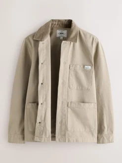 Ecru - Corduroy canvas shacket overshirt met kraag