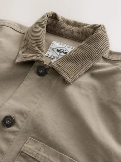 Ecru - Corduroy canvas shacket overshirt met kraag