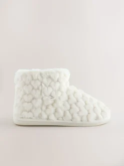 Ecru - Faux Fur Heart Slipper Boots