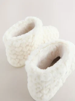 Ecru - Faux Fur Heart Slipper Boots