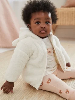 Ecru - Fleece babyjack met capuchon (0mnd-2jr)