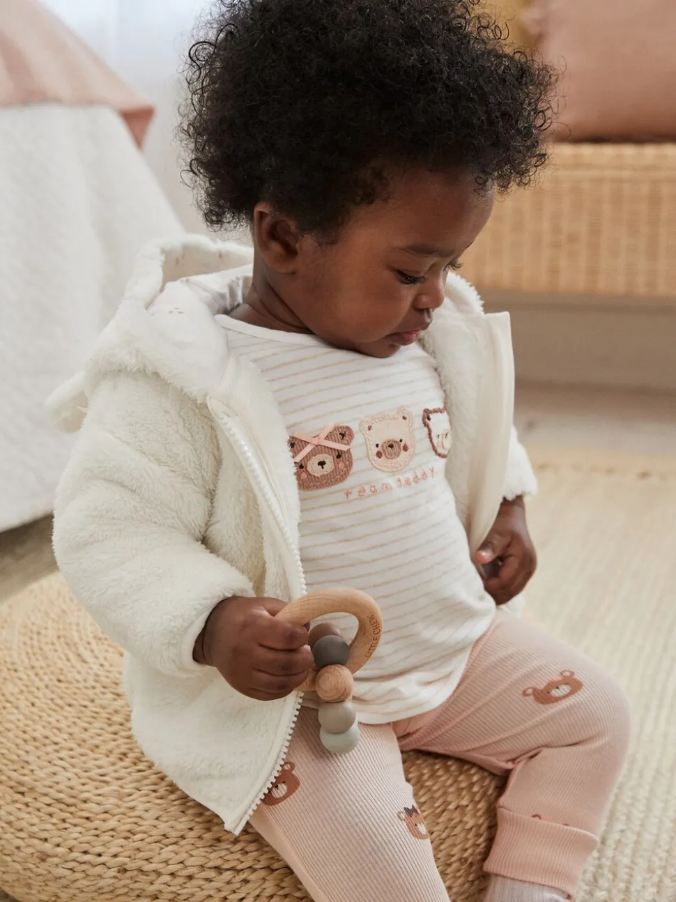 Ecru - Fleece babyjack met capuchon (0mnd-2jr)
