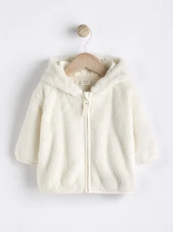 Ecru - Fleece babyjack met capuchon (0mnd-2jr)
