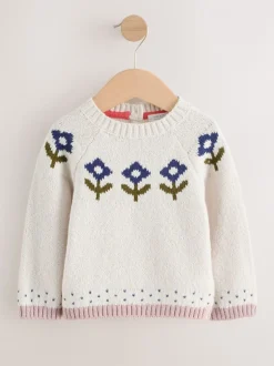 Ecru - Flower Knitted Jumper (3mths-7yrs)