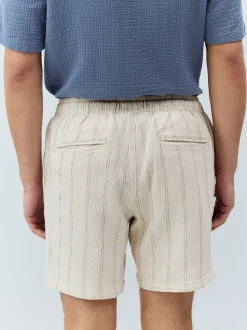 Ecru - Gestreepte short met elastische taille en textuur