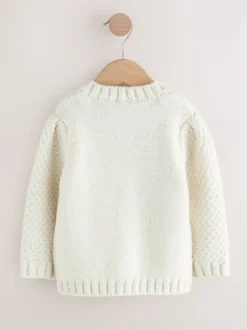 Ecru - Grofgebreid gebobbeld vest (3 mnd-10 jr)