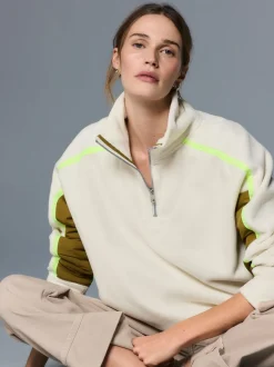 Ecru - Half Zip Fleece with Colourblock Panels