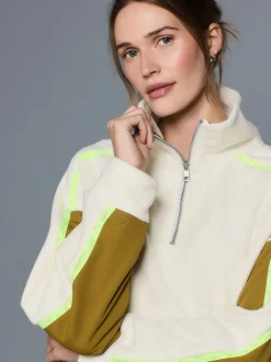 Ecru - Half Zip Fleece with Colourblock Panels