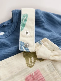 Ecru - Heart Print Dungarees and T-Shirt Set (3mths-7yrs)