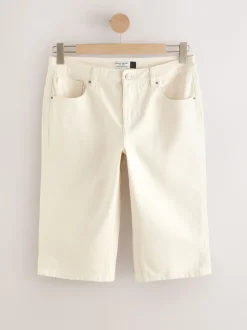 Ecru - Knielange Bermuda denim shorts