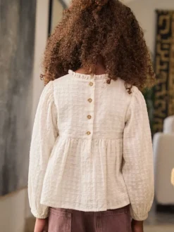 Ecru - Long Sleeve Ruffle Blouse (3-16yrs)