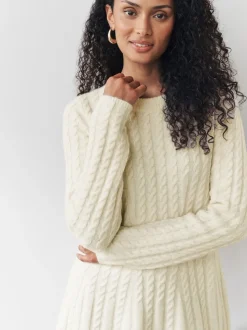 Ecru - Mini-trui-jurk met kabelpatroon