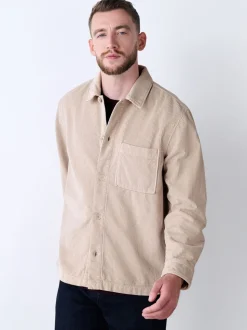 Ecru - Single pocket Corduroy Shacket Overshirt