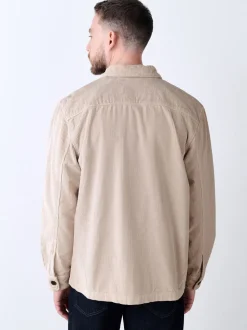 Ecru - Single pocket Corduroy Shacket Overshirt