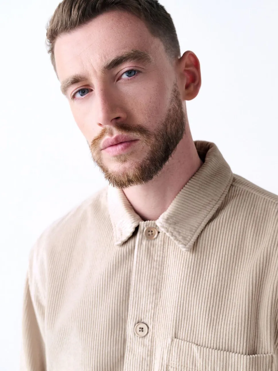 Ecru - Single pocket Corduroy Shacket Overshirt