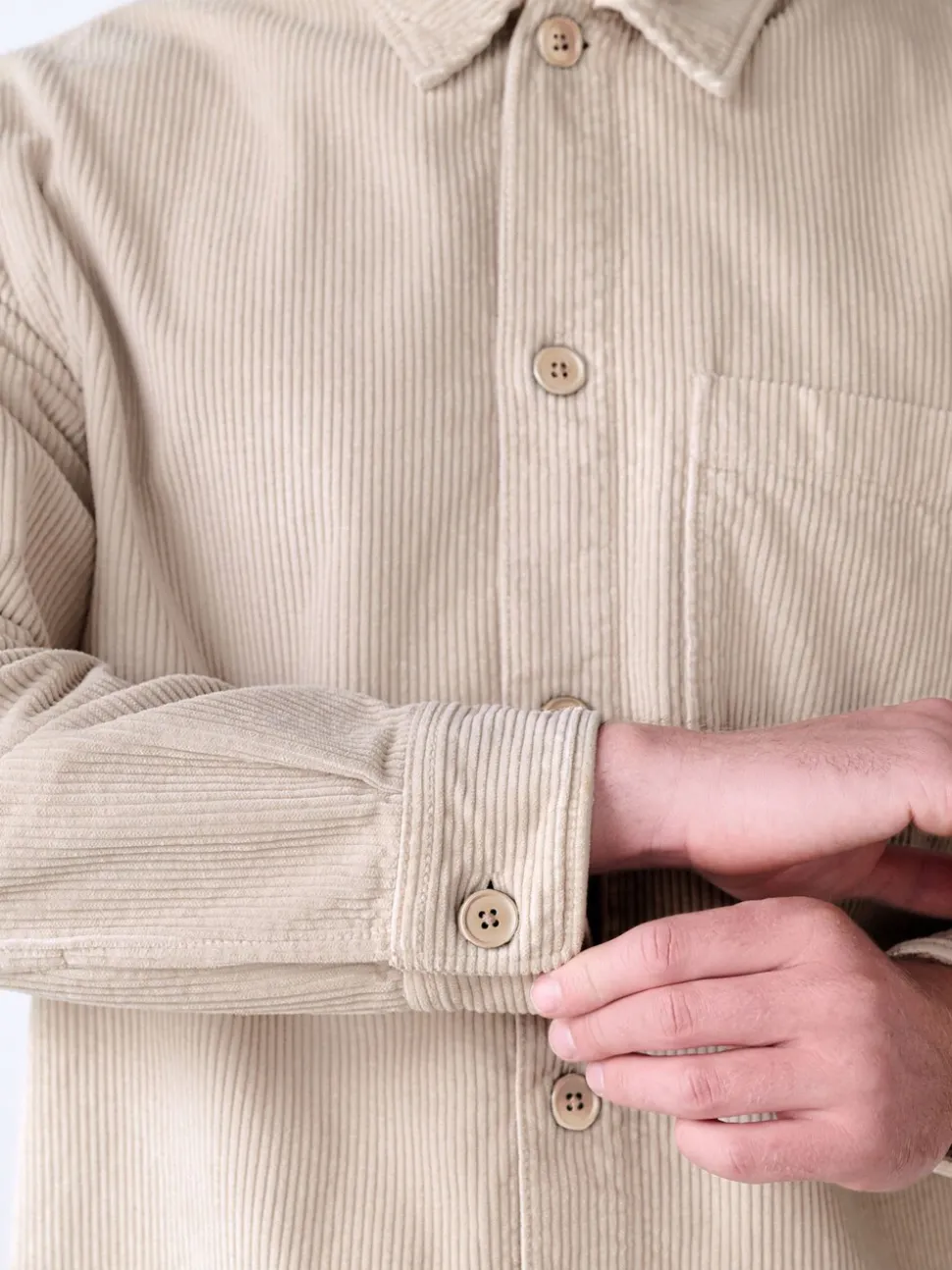 Ecru - Single pocket Corduroy Shacket Overshirt