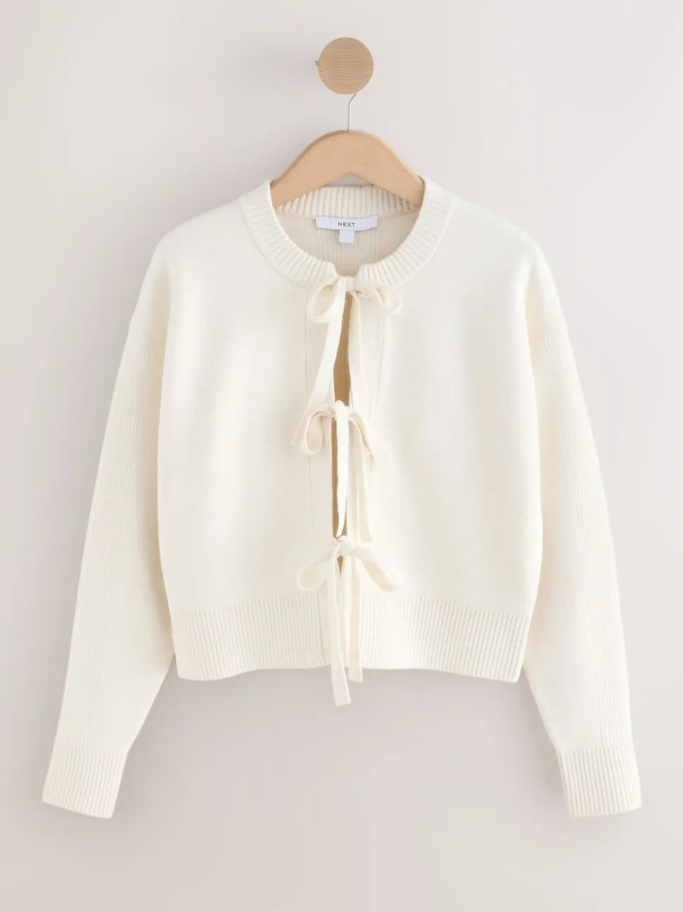 Ecru - Supersoft Tie Front Knitted Cardigan