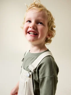 Ecru - Twill Woven Cotton Cargo Dungarees (3mths-7yrs)