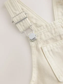 Ecru - Twill Woven Cotton Cargo Dungarees (3mths-7yrs)