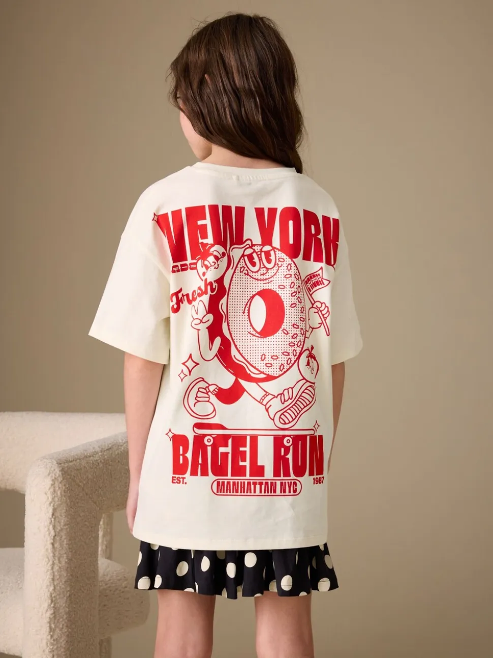 Ecru Bagel - Oversized T-shirt met grafische print (3-16jr)