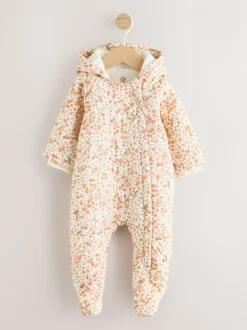Ecru bloemenprint - Baby kinderwagenpak met kreukeltextuur en capuchon (0mnd -2jr)