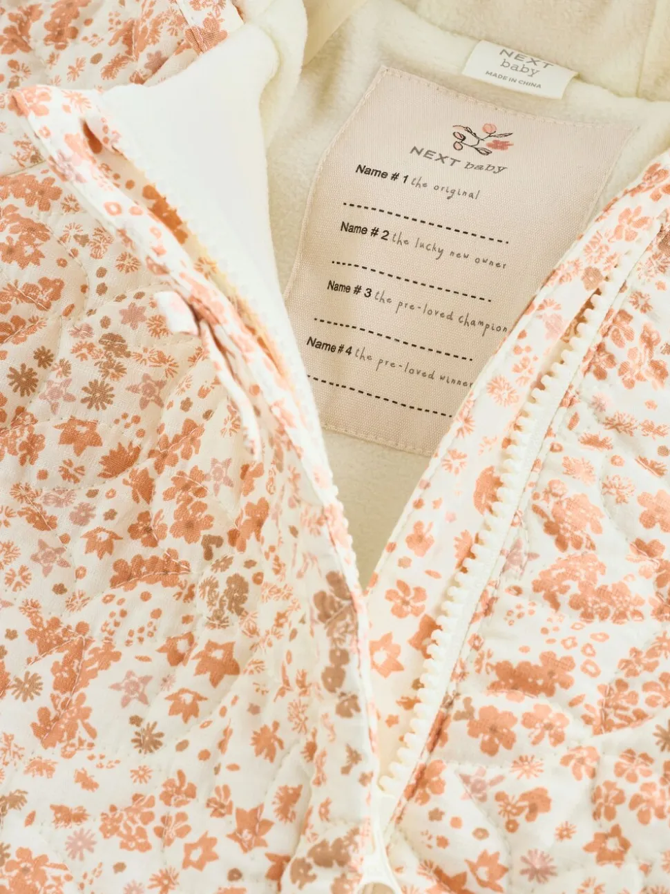 Ecru bloemenprint - Baby kinderwagenpak met kreukeltextuur en capuchon (0mnd -2jr)