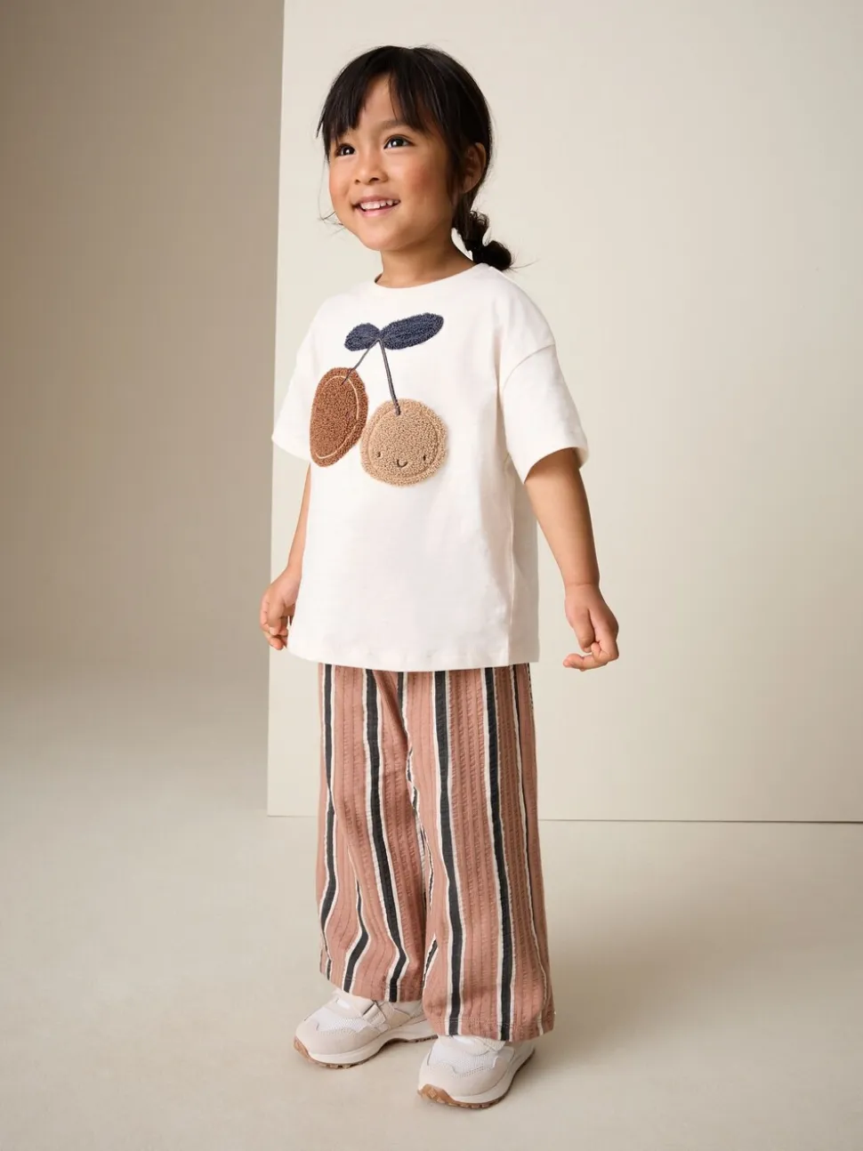 Ecru/ Brown Cherry - Short Sleeve Top and Barrel Trousers Set (3mths-7yrs)