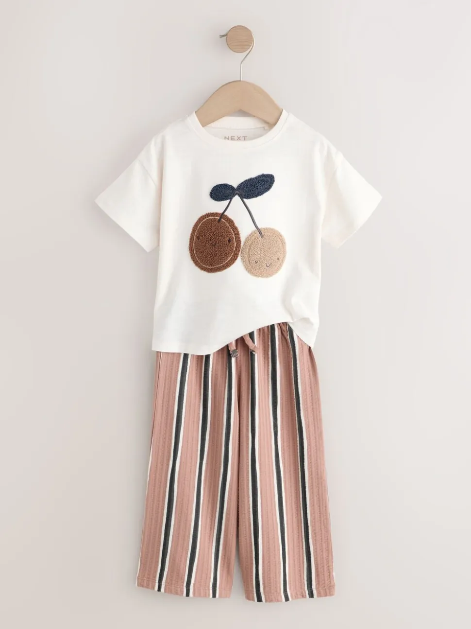 Ecru/ Brown Cherry - Short Sleeve Top and Barrel Trousers Set (3mths-7yrs)