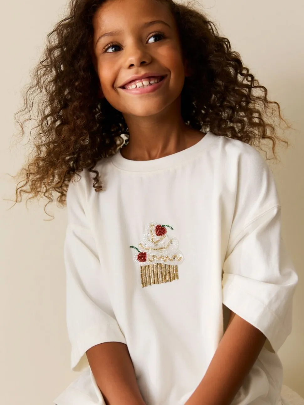 Ecru Cupcake - T-shirt met kralen (3-16jaar)