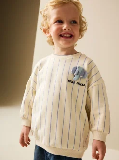 Ecru Elephant Striped - Sweatshirt met ronde hals en all-over print (3 mnd - 7 jr)