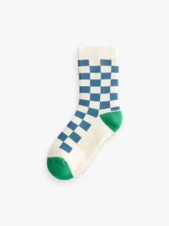 Ecru felgekleurd ruitpatroon - Set van 5 Cosy Terry sokken met hoog katoengehalte