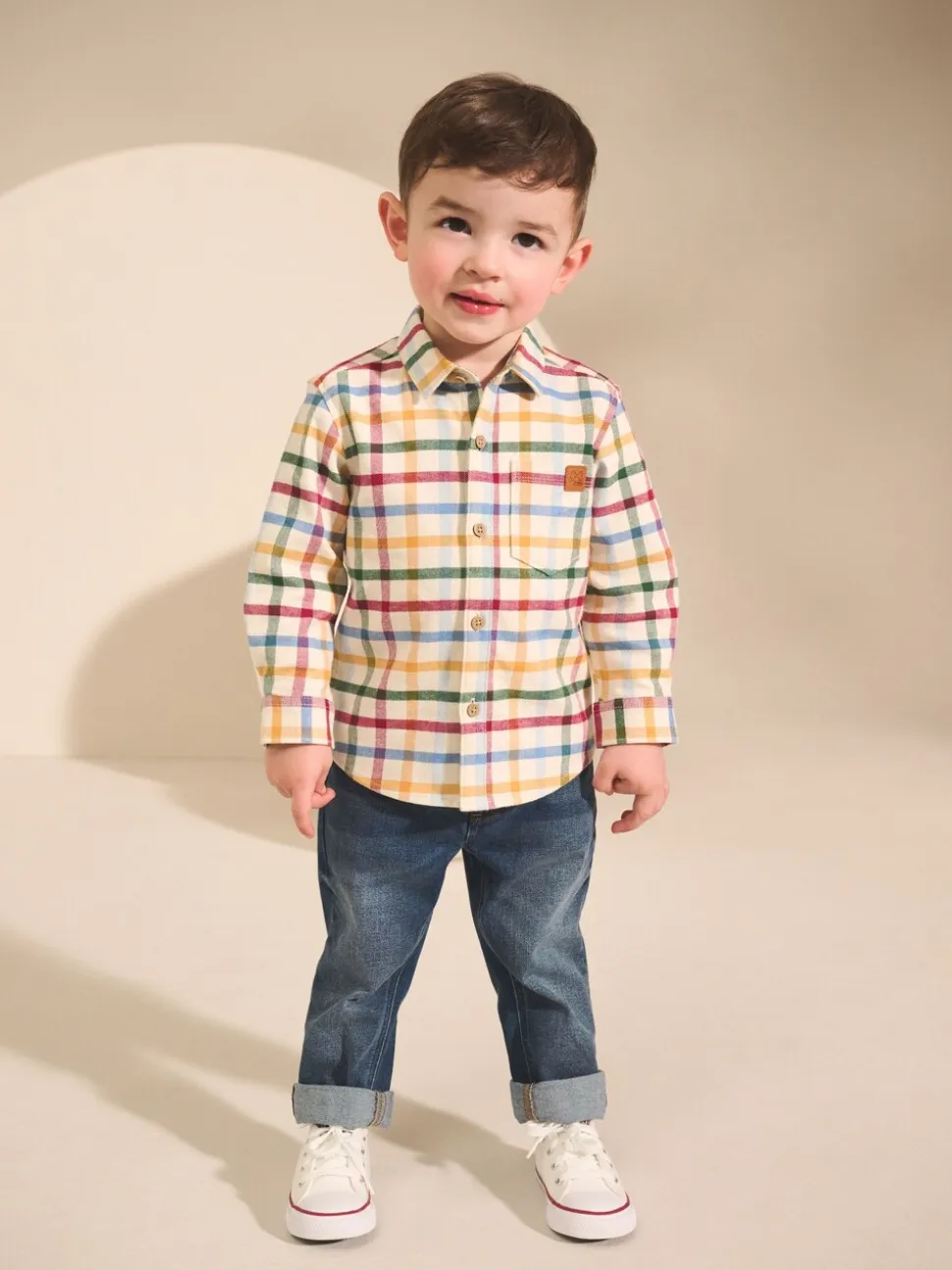 Ecru felle gingham-ruit - Shirt met Character lange mouwen (3mnd-7jr)