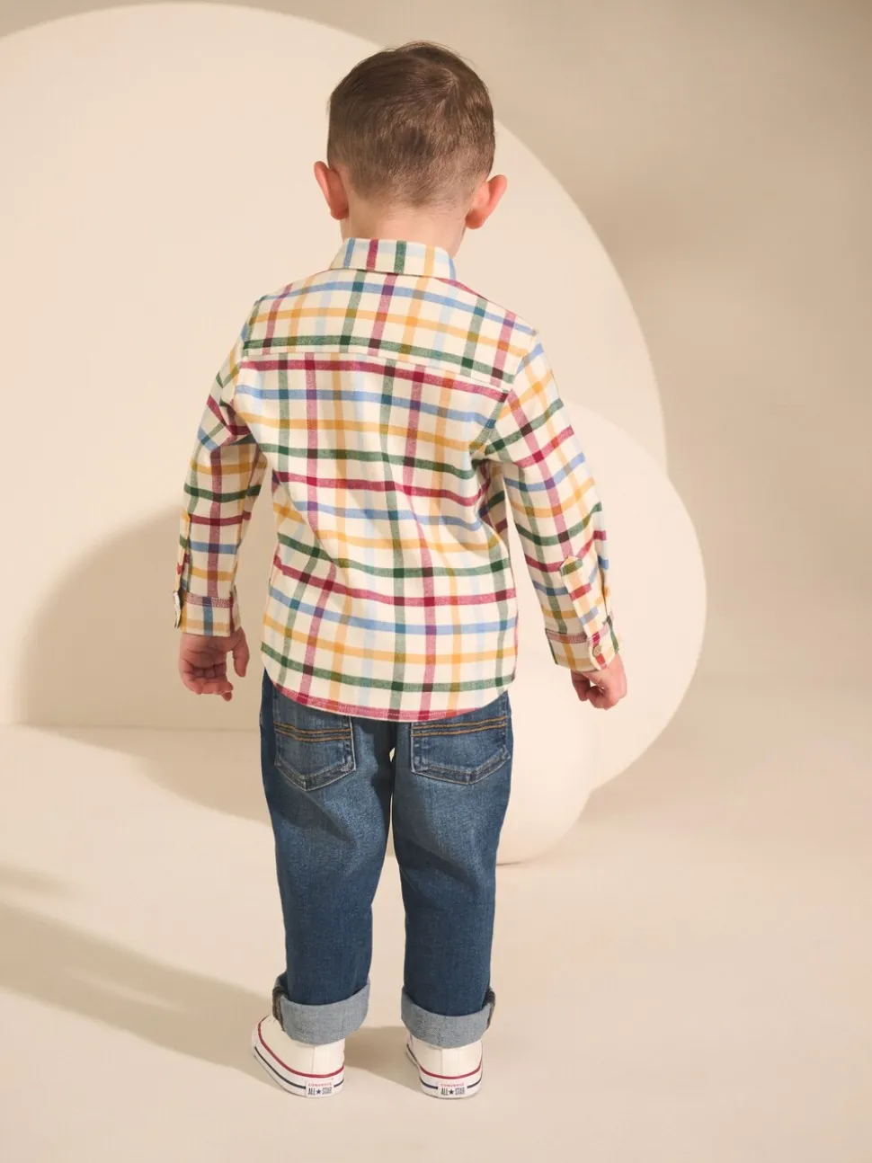 Ecru felle gingham-ruit - Shirt met Character lange mouwen (3mnd-7jr)