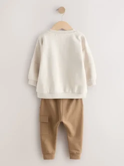 Ecru gebroken wit - Set met utility-sweatshirt en super skinny joggingbroek (3mnd-7jr)