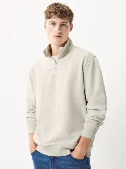 Ecru gemêleerd - Kwartrits - Sweatshirt van jersey met hoog katoengehalte