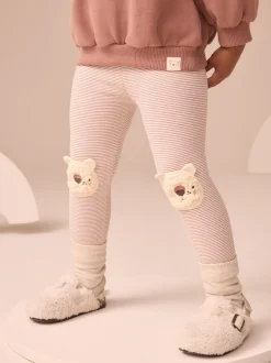Ecru gestreepte beer - Versierde leggings (3 mnd-7 jr)