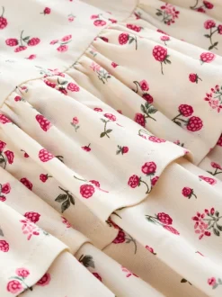 Ecru met aardbei - Puff Sleeve Blouse and Skirt Set (3-16yrs)