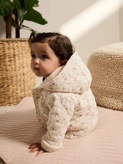 Ecru met bloemenmotief - Baby jas van jersey met kreukeltextuur (0mnd-2jr)