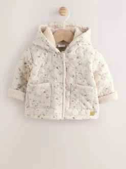 Ecru met bloemenmotief - Baby jas van jersey met kreukeltextuur (0mnd-2jr)