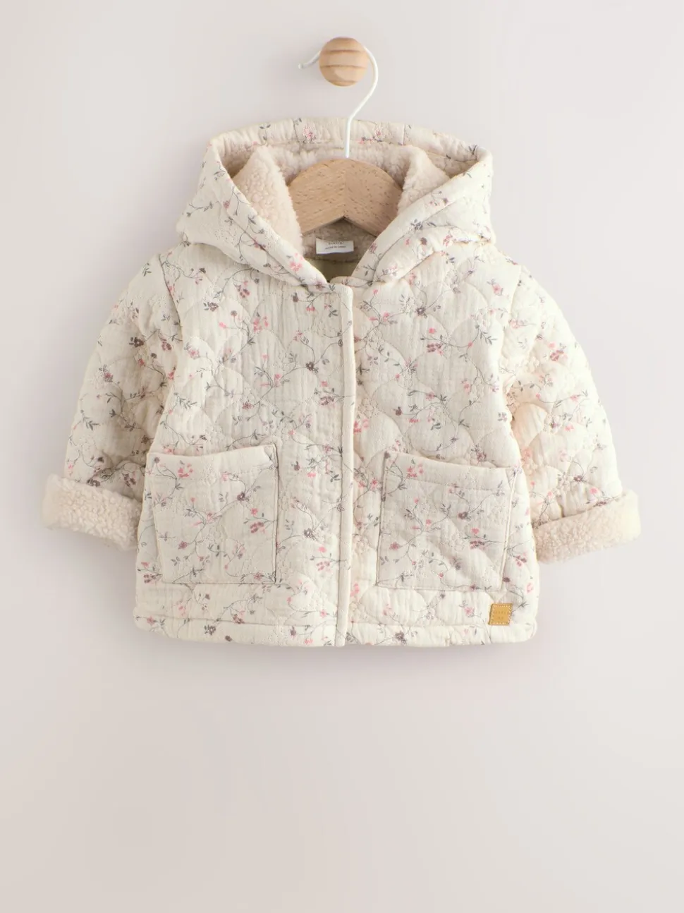Ecru met bloemenmotief - Baby jas van jersey met kreukeltextuur (0mnd-2jr)