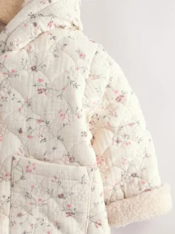Ecru met bloemenmotief - Baby jas van jersey met kreukeltextuur (0mnd-2jr)