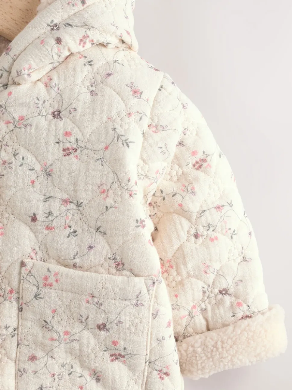 Ecru met bloemenmotief - Baby jas van jersey met kreukeltextuur (0mnd-2jr)