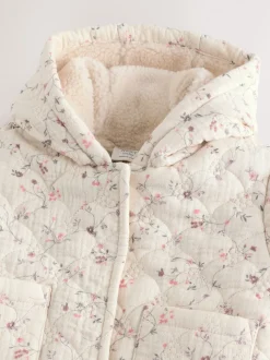 Ecru met bloemenmotief - Baby jas van jersey met kreukeltextuur (0mnd-2jr)
