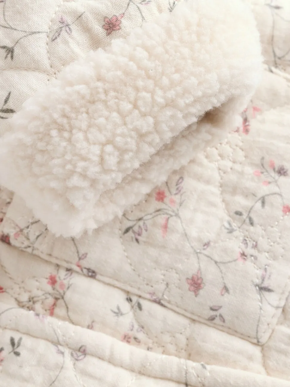 Ecru met bloemenmotief - Baby jas van jersey met kreukeltextuur (0mnd-2jr)