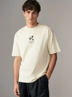 Ecru met bloemenmotief - Relaxed fit - Zwaar T-shirt met grafische print