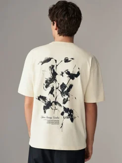 Ecru met bloemenmotief - Relaxed fit - Zwaar T-shirt met grafische print
