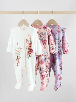 Ecru met bloemenmotief - Verpakking van 3 babypyjama's (0 mnd-2 jr)