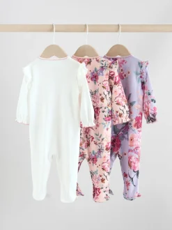 Ecru met bloemenmotief - Verpakking van 3 babypyjama's (0 mnd-2 jr)