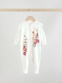 Ecru met bloemenmotief - Verpakking van 3 babypyjama's (0 mnd-2 jr)