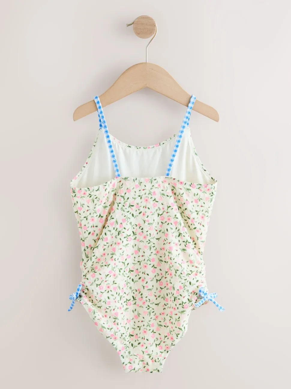 Ecru met fijne bloemenprint - Strappy Ruched Swimsuit (3-16yrs)